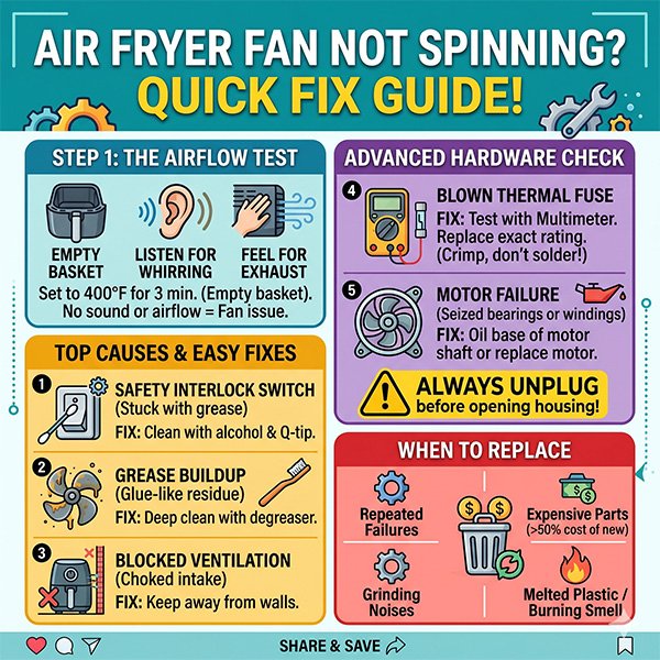 Air Fryer Fan Not Spinning-SymptomsCauses and Quick Fixes-Infographic
