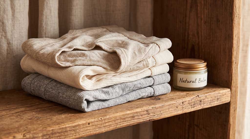 Breathable cotton underwear and natural moisturizer for preventing pubic skin irritation